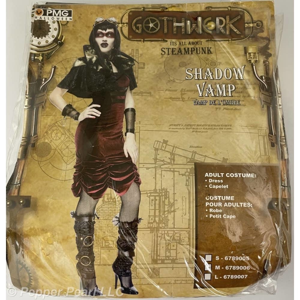 Shadow Vamp Goth Steampunk Costume Adult Medium Dark Red Dress Capelet